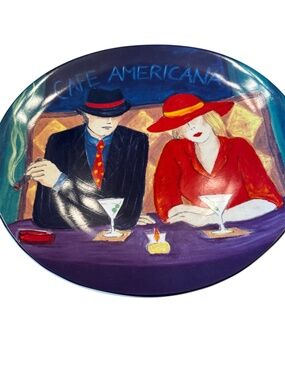 Vintage Sango CAFE AMERICANA Oval Plate art decor Martini,cigar,couple serving